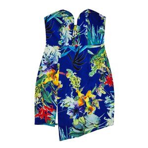 NWT Ava Tropical Floral Print Strapless Cocktail Mini Dress Front Slit
